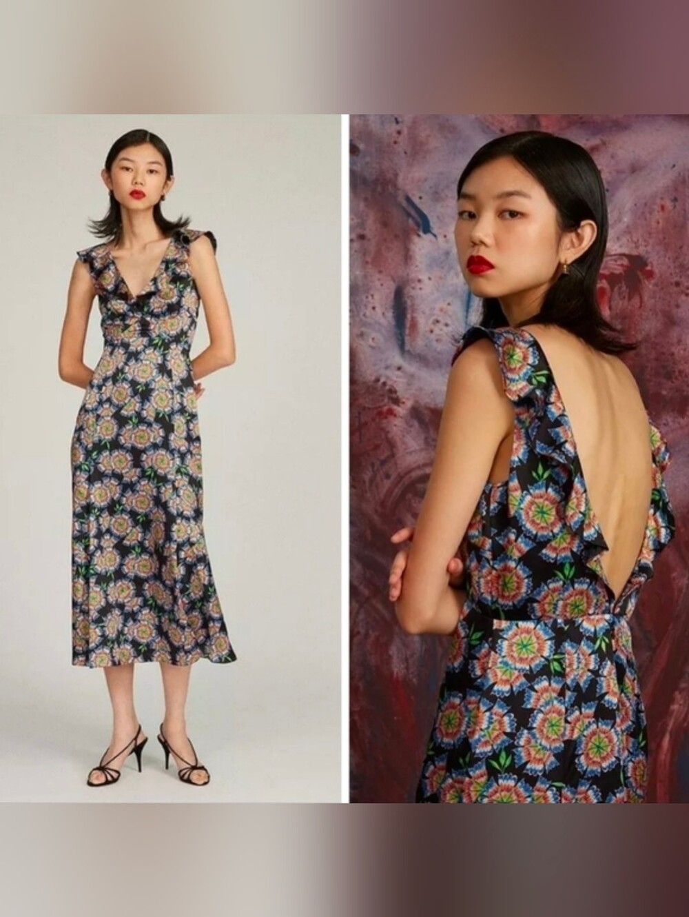 SALONI Holly Midi Dress In Ebony Dragonfruit Print Natural